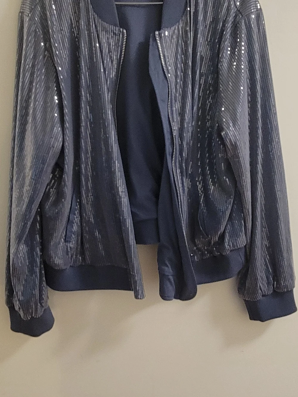 Nina Parker Plus Sequin Bomber Jacket And Matching Pants Set - Blue